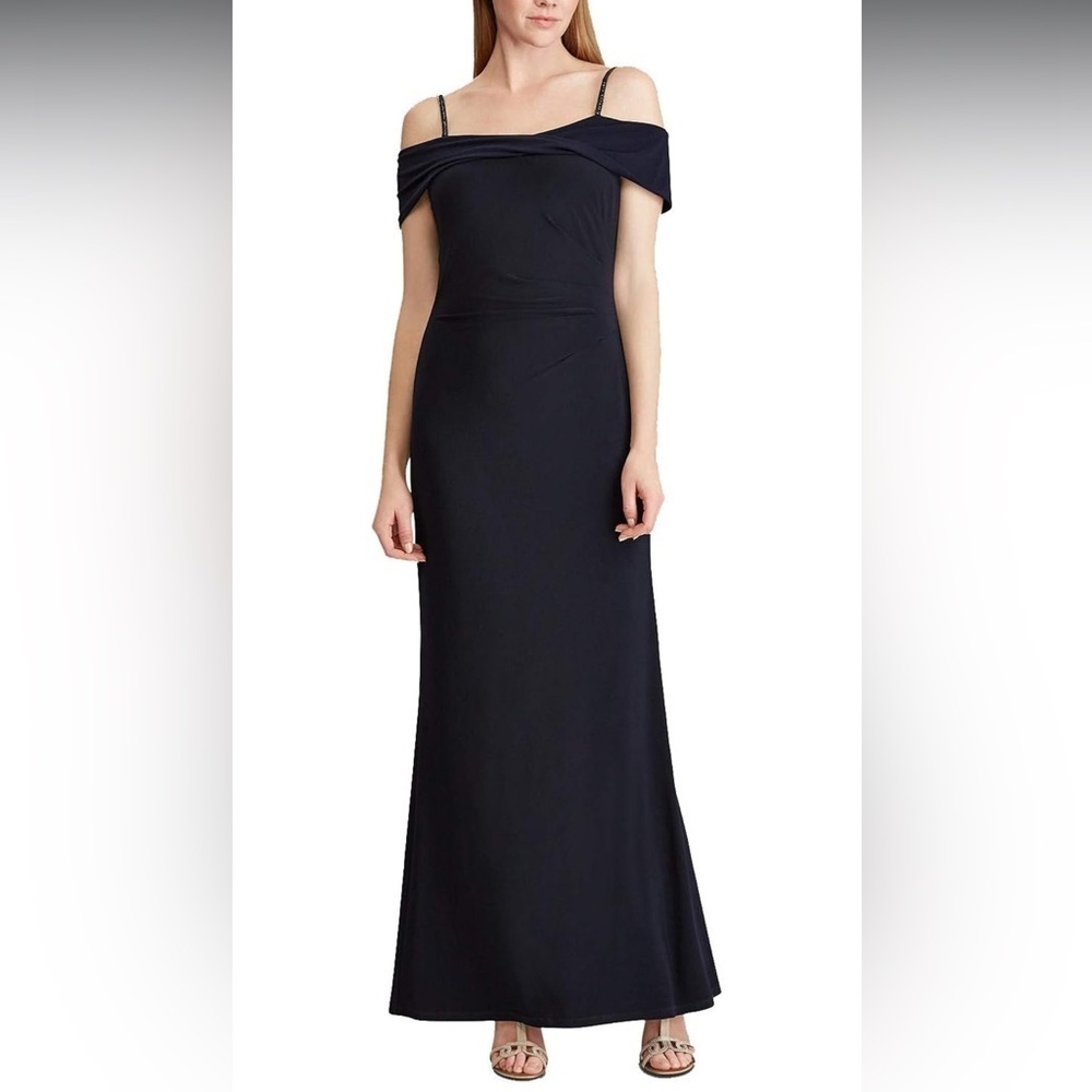 Ralph Lauren Navy Embellished Evening Gown